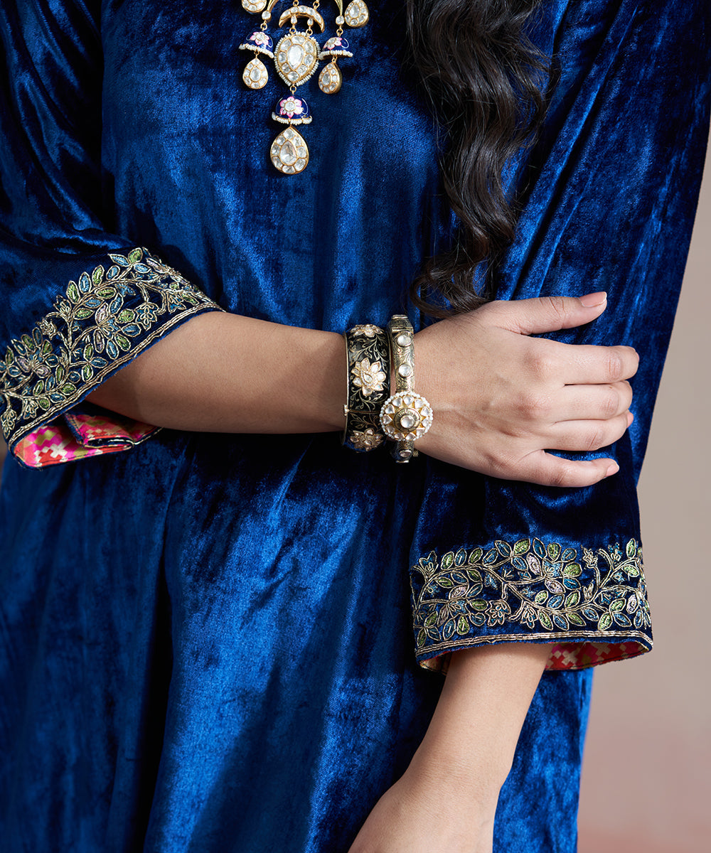 Priya Prakash Varrier In Navy Blue Embroidered Velvet Kurta Set Ready To Wear Silk Ensembles