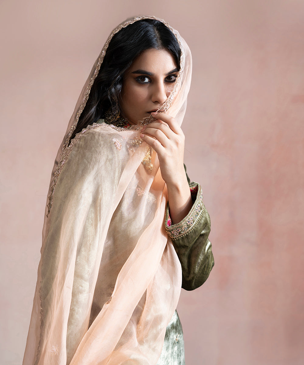 Olive_Green_Hand_Embroidered_Velvet_Kurta_With_Velvet_Salwar_WeaverStory_01