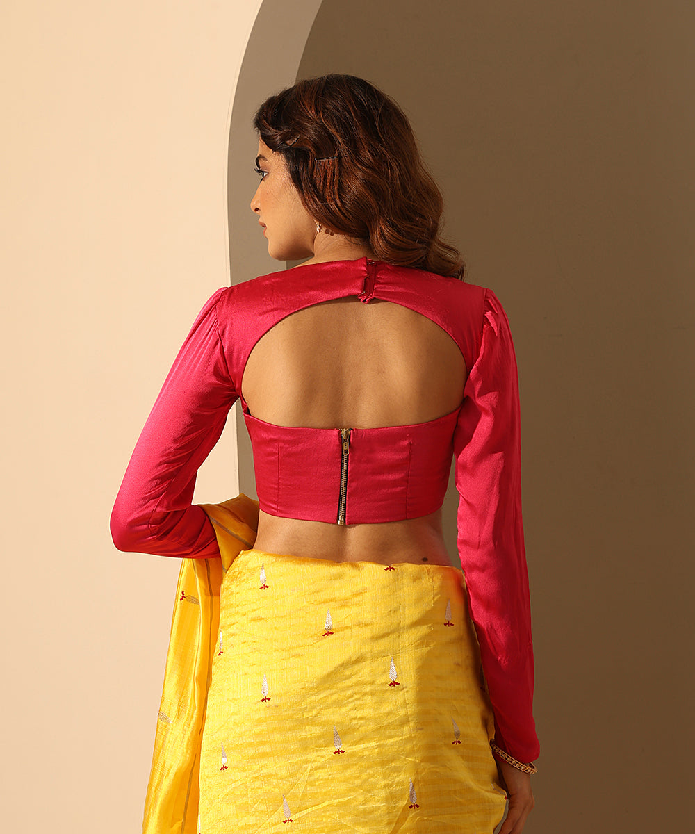 Viva_Magenta_Satin_Silk_Blouse_With_Deep_Square_Neck_WeaverStory_03