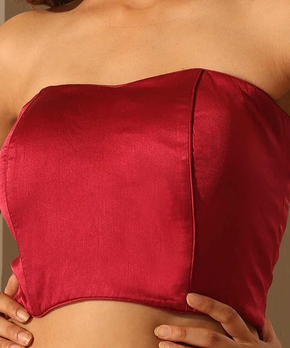 Viva_Magenta_Corset_Satin_Blouse_With_Drawstring_Closure_WeaverStory_04