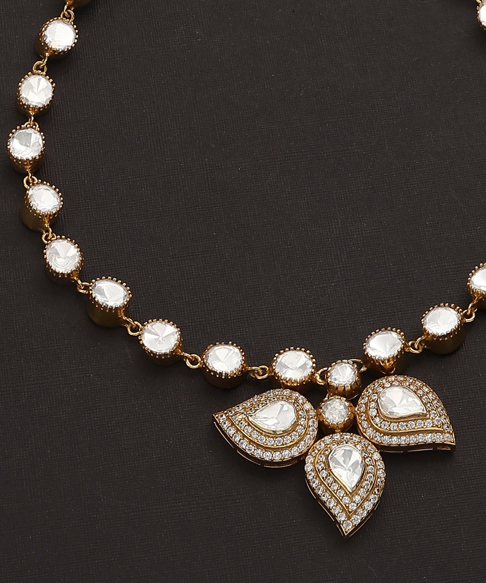 Devank_Handcrafted_Pure_Silver_Necklace_With_Moissanite_Polki_WeaverStory_03