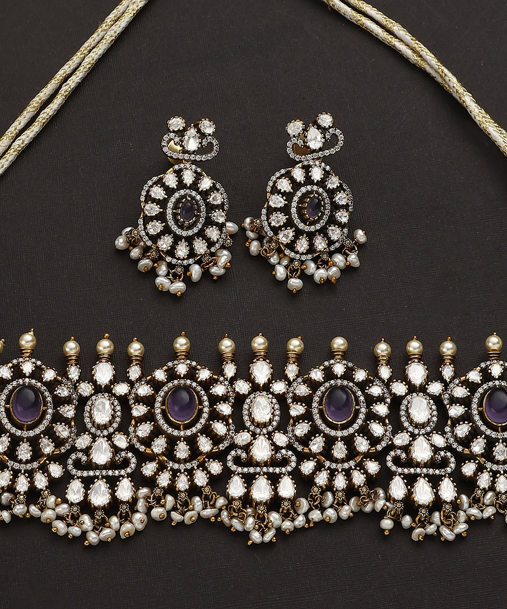 Avyakta_Handcrafted_Pure_Silver_Necklace_Set_With_Moissanite_Polki_WeaverStory_04