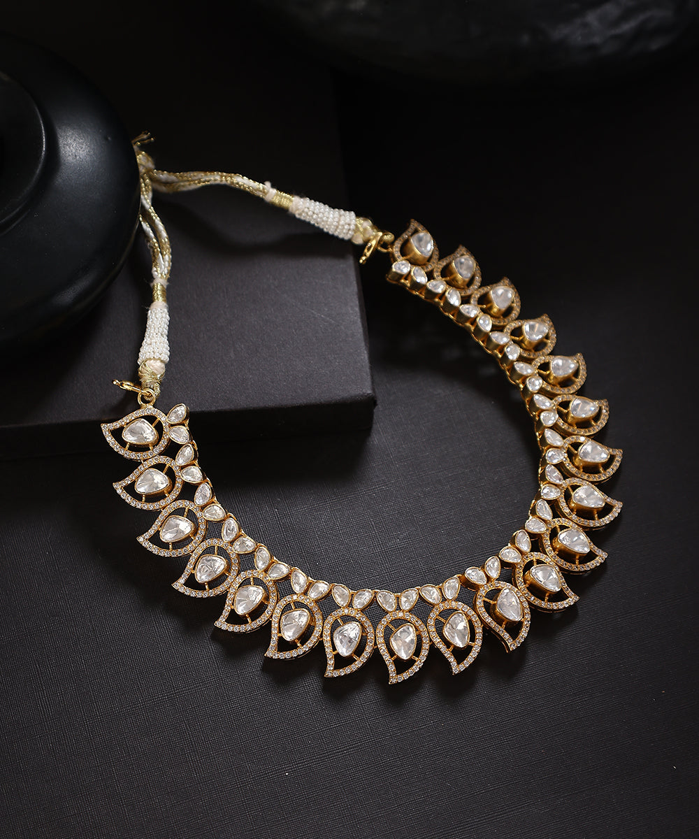 Hemadri_Handcrafted_Pure_Silver_Necklace_With_Moissanite_Polki_WeaverStory_01