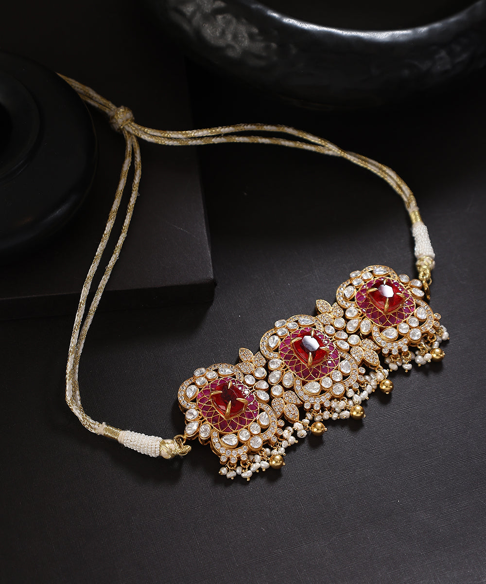 Idhyah_Handcrafted_Pure_Silver_Kundan_Choker_With_Moissanite_Polki_WeaverStory_01