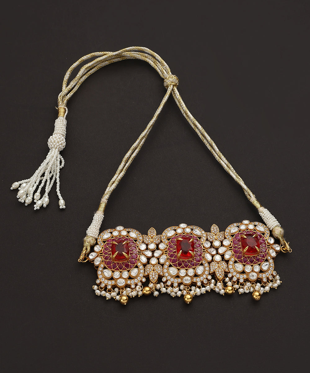 Idhyah_Handcrafted_Pure_Silver_Kundan_Choker_With_Moissanite_Polki_WeaverStory_02