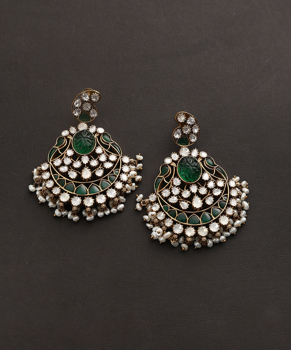 Viraja_Handcrafted_Pure_Silver_Kundan_Earrings_With_Semi_Precious_Stones_And_Moissanite_Polki_WeaverStory_02