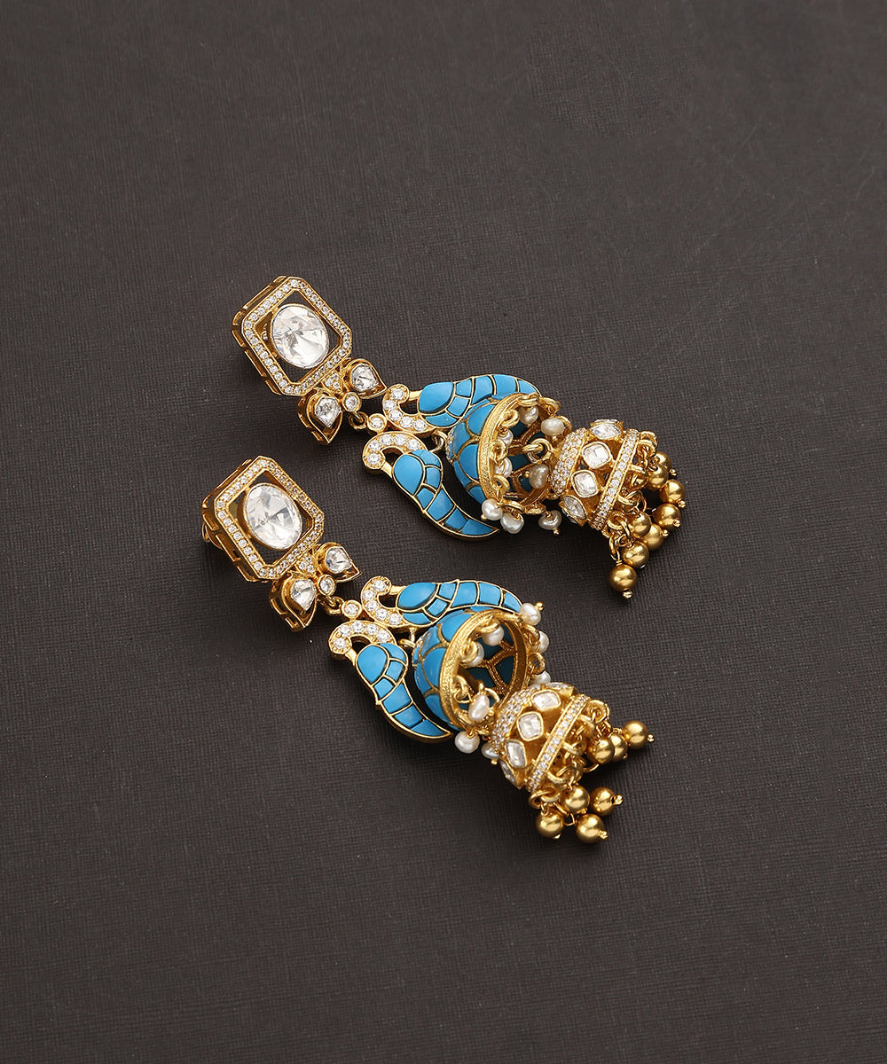 Yaj_Handcrafted_Pure_Silver_Kundan_Earrings_With_Semi_Precious_Stones_And_Moissanite_Polki_WeaverStory_02