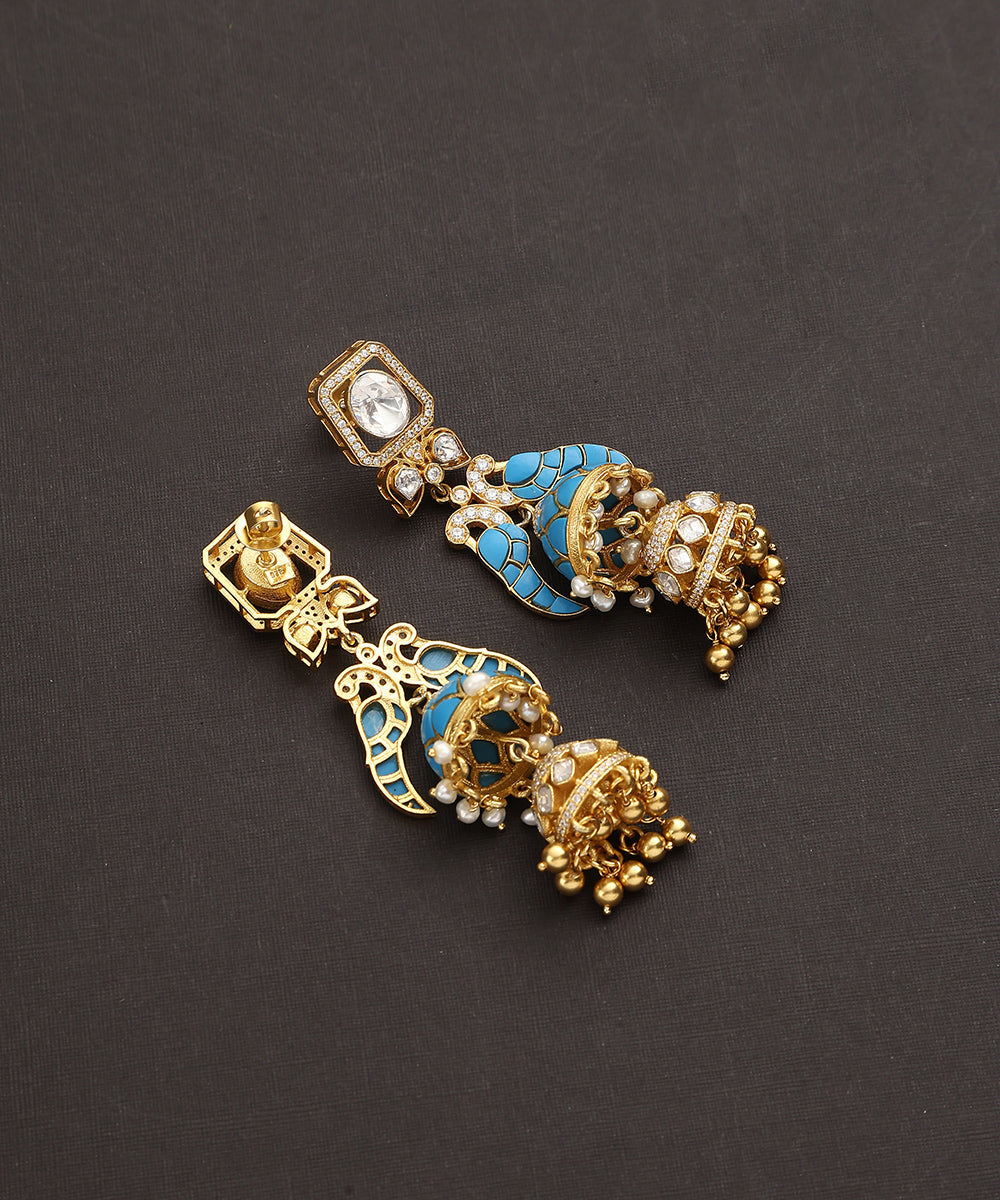Yaj_Handcrafted_Pure_Silver_Kundan_Earrings_With_Semi_Precious_Stones_And_Moissanite_Polki_WeaverStory_03