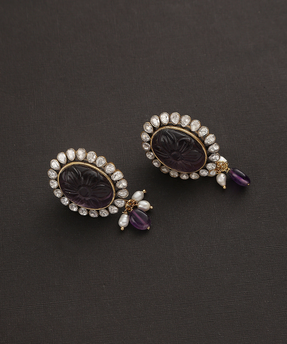 Angad_Handcrafted_Pure_Silver_Earrings_With_Semi_Precious_Stones_And_Moissanite_Polki_WeaverStory_02