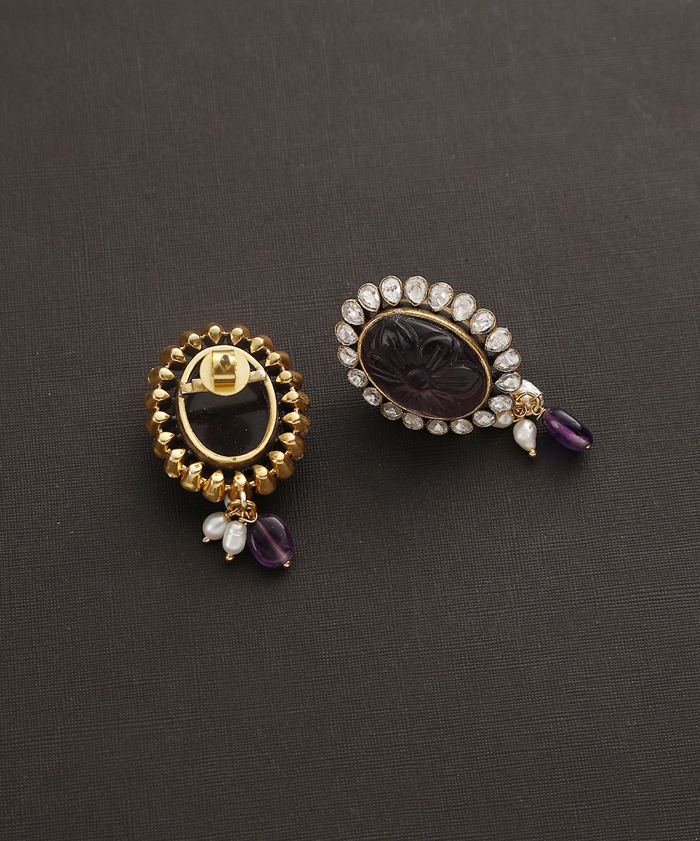 Angad_Handcrafted_Pure_Silver_Earrings_With_Semi_Precious_Stones_And_Moissanite_Polki_WeaverStory_03