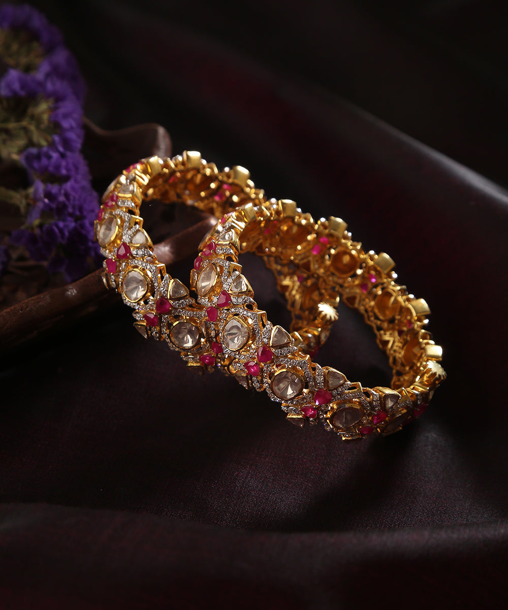 Sumbal_Handcrafted_Pure_Silver_Bangle_With_Moissanite_Polki_And_Semi_Precious_Stones_WeaverStory_01