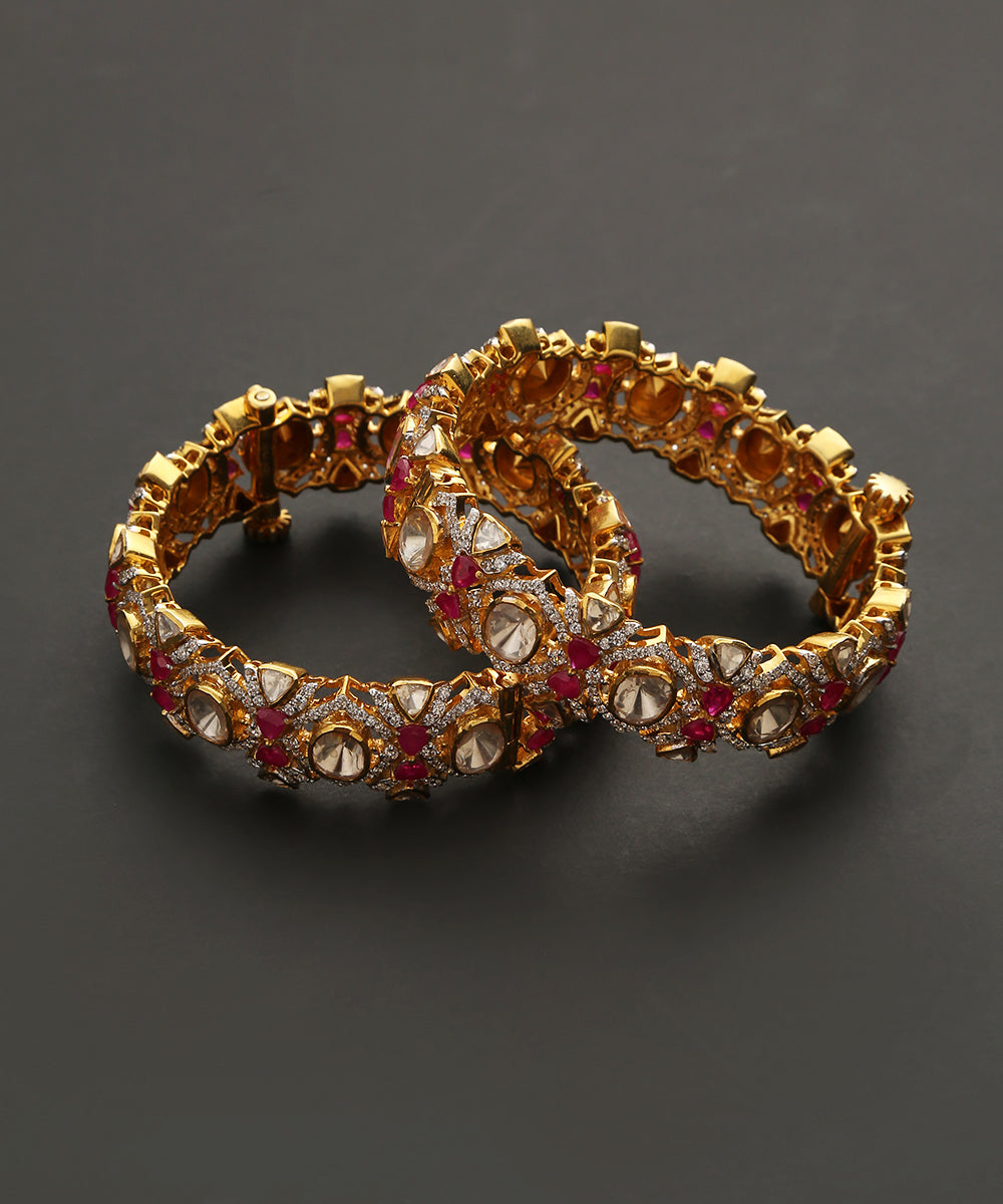 Sumbal_Handcrafted_Pure_Silver_Bangle_With_Moissanite_Polki_And_Semi_Precious_Stones_WeaverStory_02
