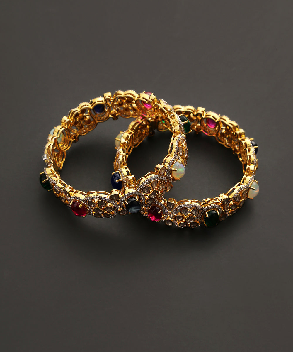 Gohar_Handcrafted_Pure_Silver_Bangle_With_Moissanite_Polki_And_Semi_Precious_Stones_WeaverStory_02