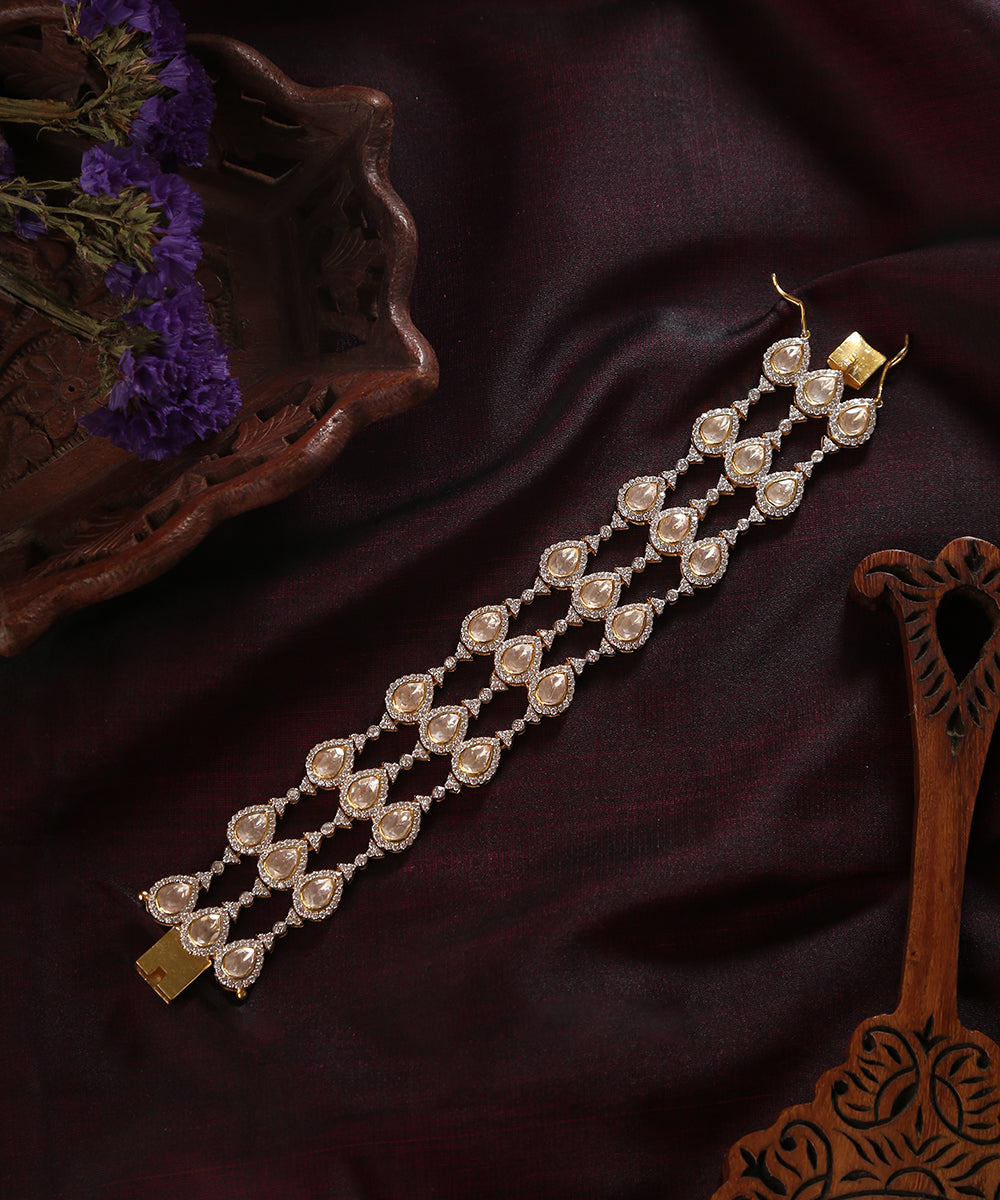 Fareeha_Handcrafted_Pure_Silver_Bracelet_With_Moissanite_Polki_And_Swarovski_WeaverStory_01