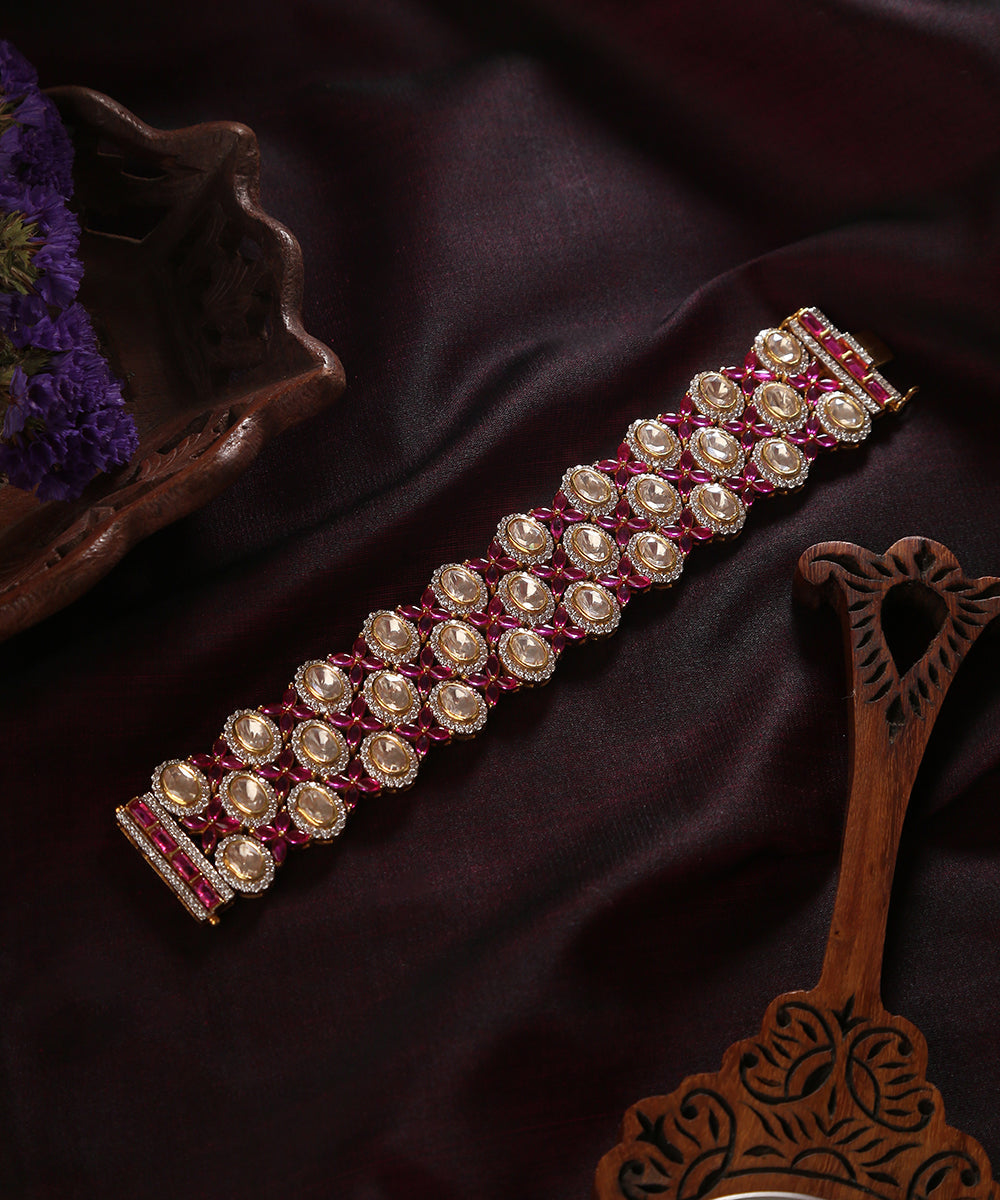 Eman_Handcrafted_Pure_Silver_Bracelet_With_Moissanite_Polki_And_Swarovski_WeaverStory_01