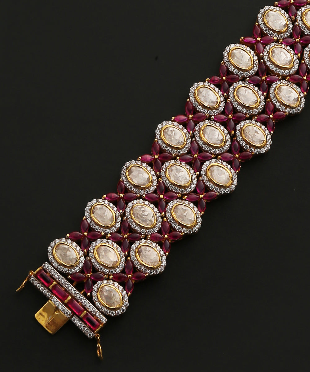 Eman_Handcrafted_Pure_Silver_Bracelet_With_Moissanite_Polki_And_Swarovski_WeaverStory_03