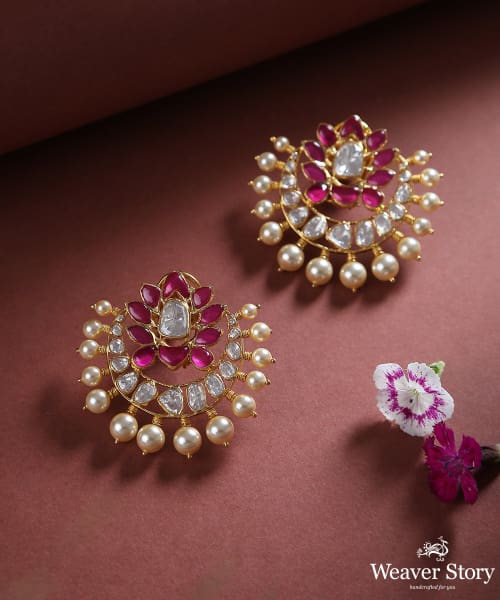 Meher_Handcrafted_Moissanite_Polki_Earrings_with_Pure_Silver_WeaverStory_01