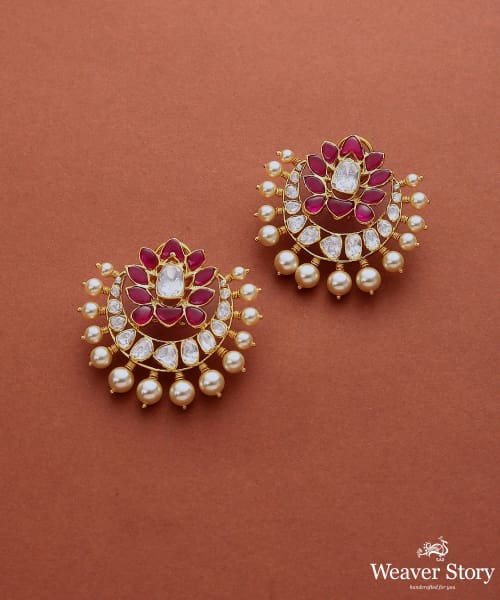 Meher_Handcrafted_Moissanite_Polki_Earrings_with_Pure_Silver_WeaverStory_02