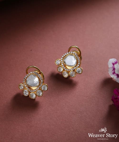 Sadabahar_Handcrafted_Moissanite_Polki_Pure_Silver_Stud_Earring_WeaverStory_01