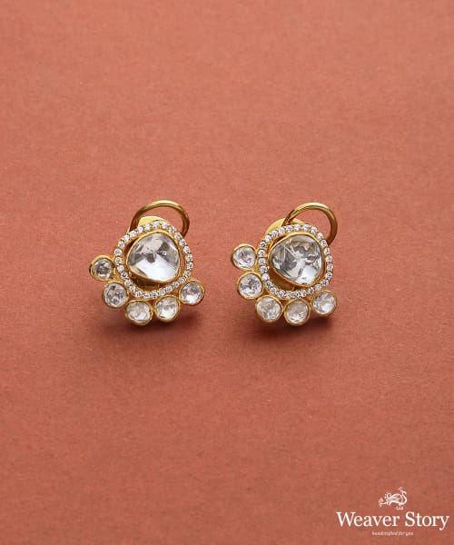 Sadabahar_Handcrafted_Moissanite_Polki_Pure_Silver_Stud_Earring_WeaverStory_02