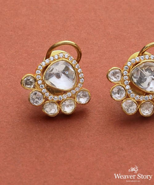 Sadabahar_Handcrafted_Moissanite_Polki_Pure_Silver_Stud_Earring_WeaverStory_03