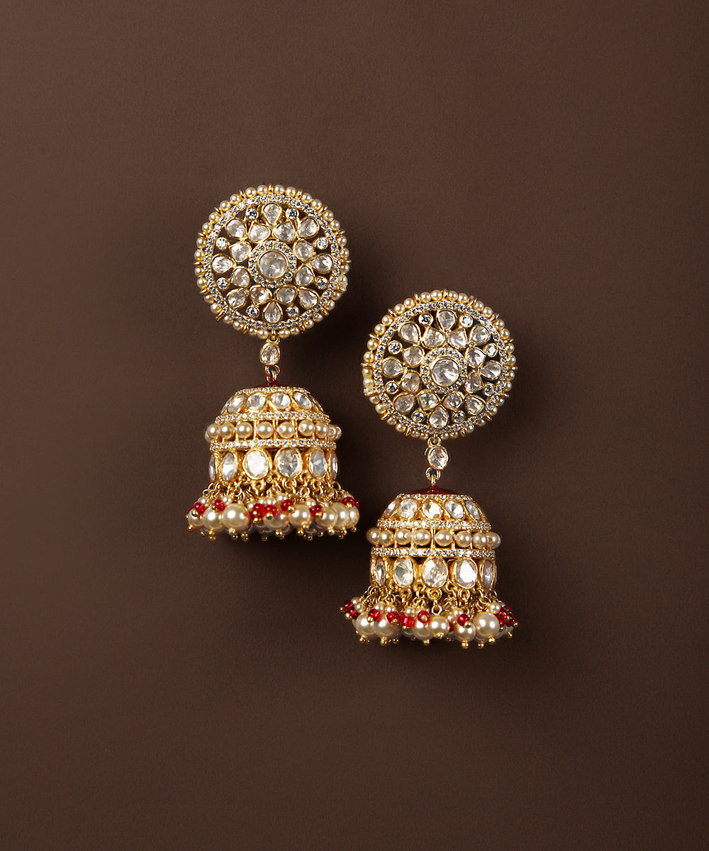 Faezaah_Handcrafted_Moissanite_Polki_Pure_Silver_Jhumka_With_Pearls_WeaverStory_02