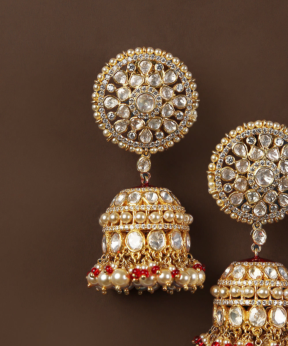 Faezaah_Handcrafted_Moissanite_Polki_Pure_Silver_Jhumka_With_Pearls_WeaverStory_03