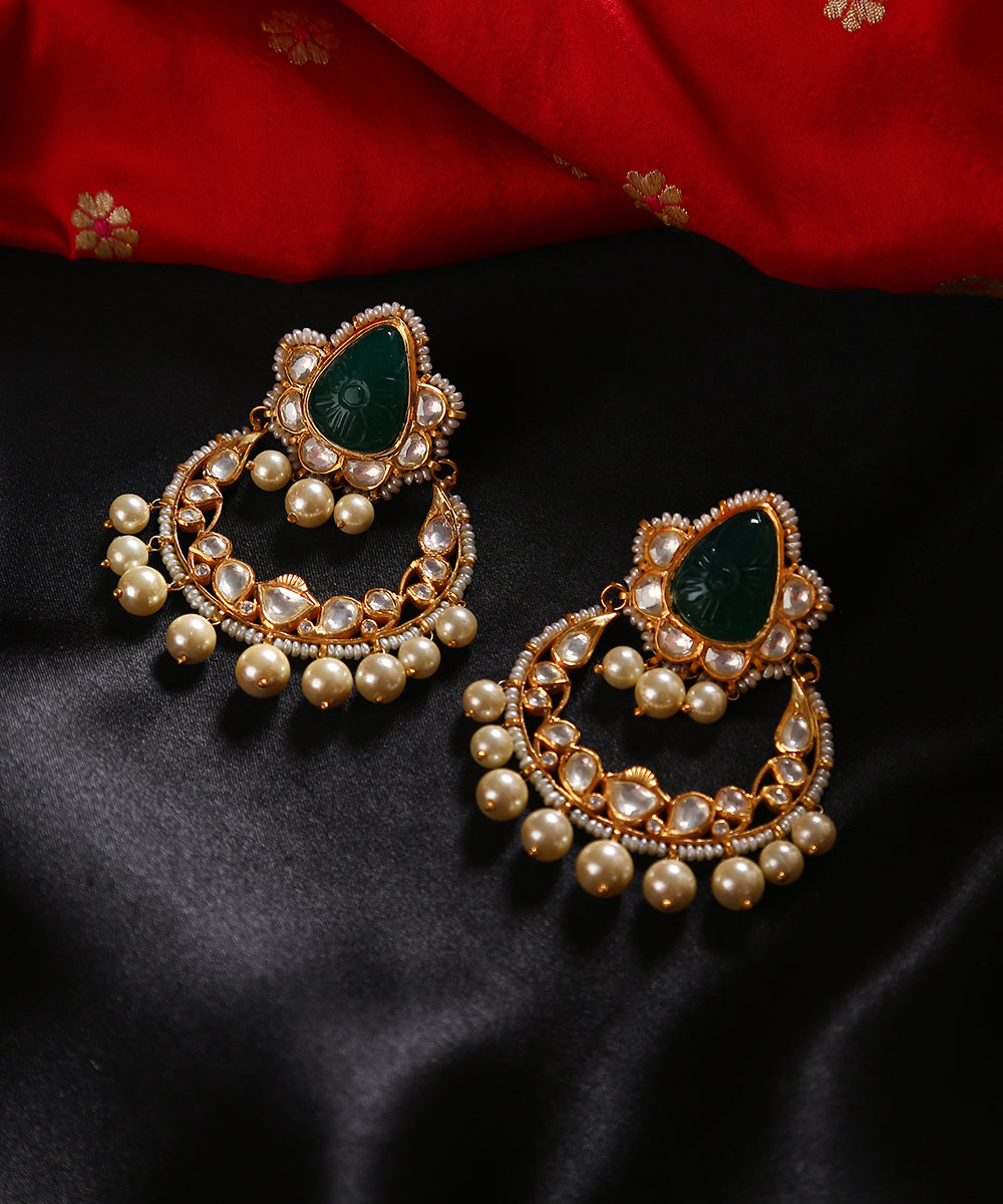 Maira_Pure_Silver_Earrings_Handcrafted_With_Moissanite_Polki_And_Pearl_Hangings_WeaverStory_01