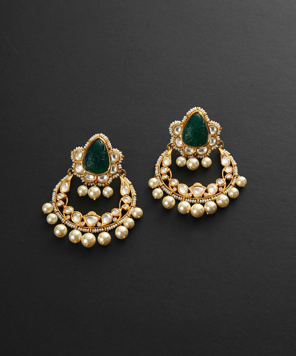 Maira_Pure_Silver_Earrings_Handcrafted_With_Moissanite_Polki_And_Pearl_Hangings_WeaverStory_02