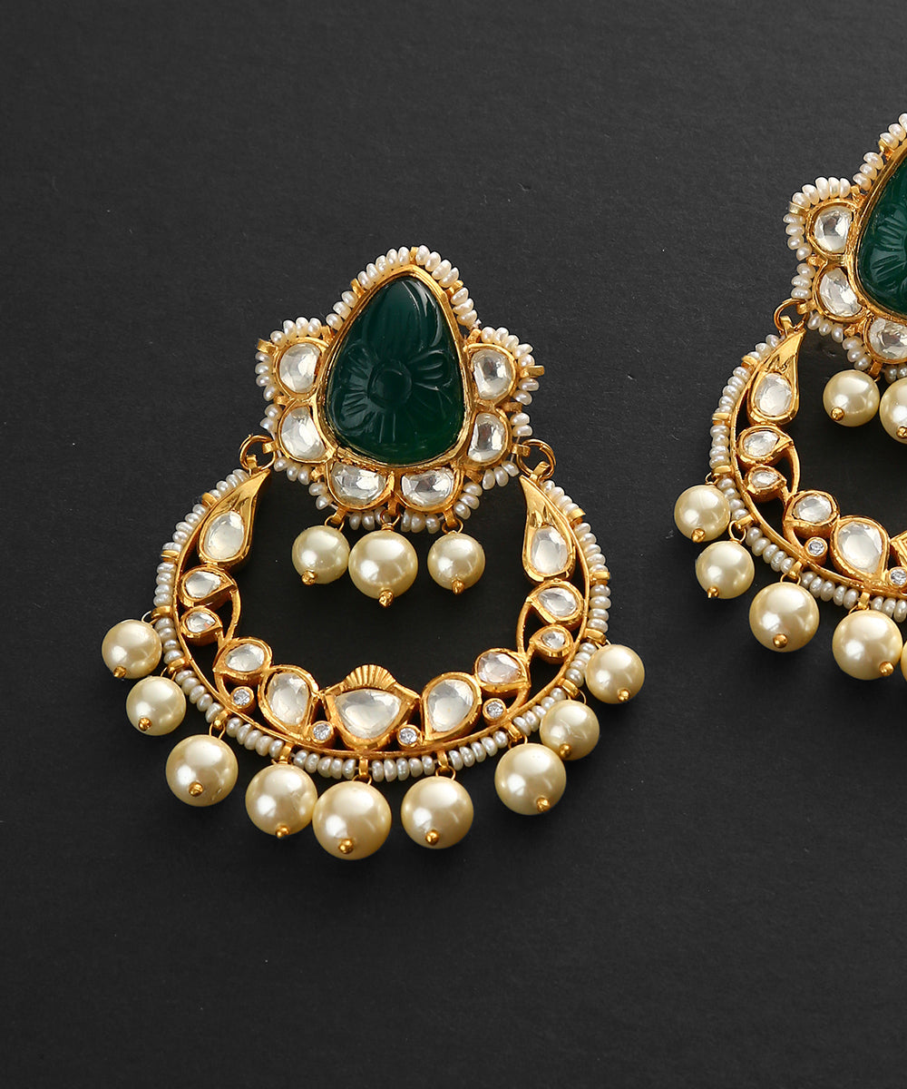 Maira_Pure_Silver_Earrings_Handcrafted_With_Moissanite_Polki_And_Pearl_Hangings_WeaverStory_03
