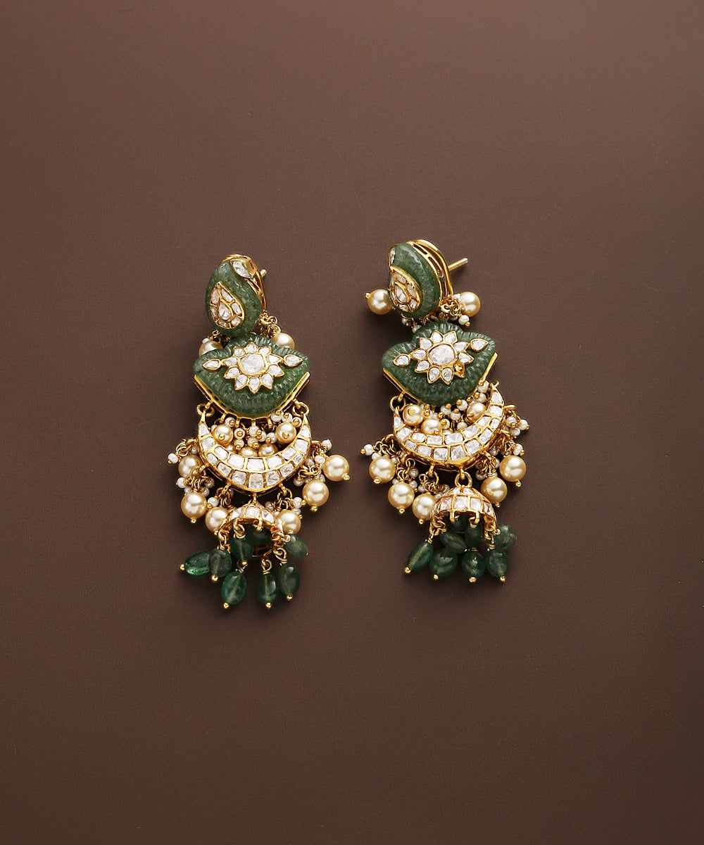 Basma_Moissanite_Polki_Earrings_Handcrafted_In_Pure_Silver_With_Emeralds_And_Pearls_WeaverStory_02