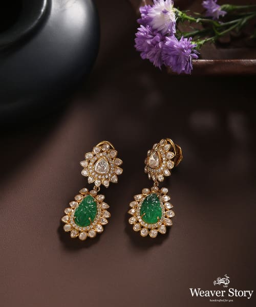 Nazma_Earrings_Handcrafted_With_Moissanite_Polki_And_Emeralds_In_Pure_Silver_WeaverStory_01