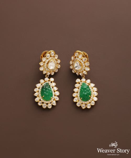 Nazma_Earrings_Handcrafted_With_Moissanite_Polki_And_Emeralds_In_Pure_Silver_WeaverStory_02