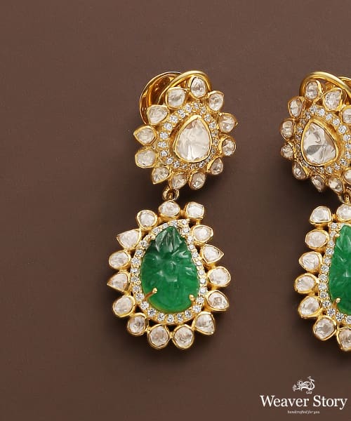 Nazma_Earrings_Handcrafted_With_Moissanite_Polki_And_Emeralds_In_Pure_Silver_WeaverStory_03