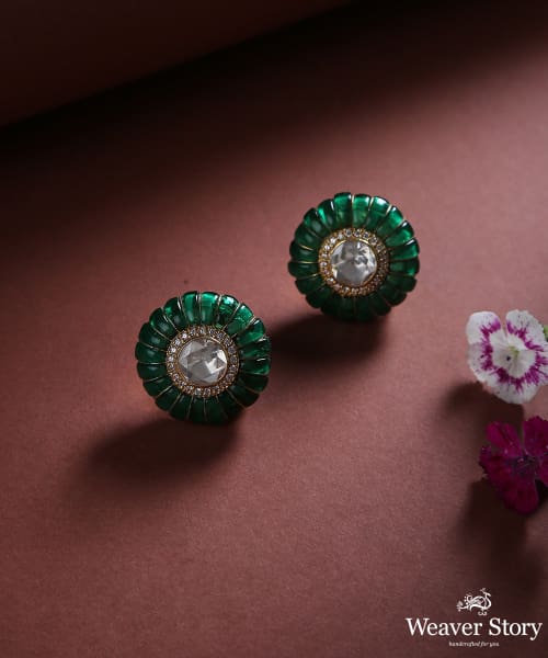 Kaira_Pure_Silver_Stud_Earring_with_Moissanite_Polki_WeaverStory_01