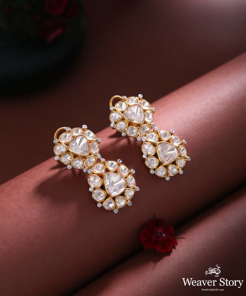 Bahara_Pure_Silver_Handcrafted_Moissanite_Polki_Earring_WeaverStory_01