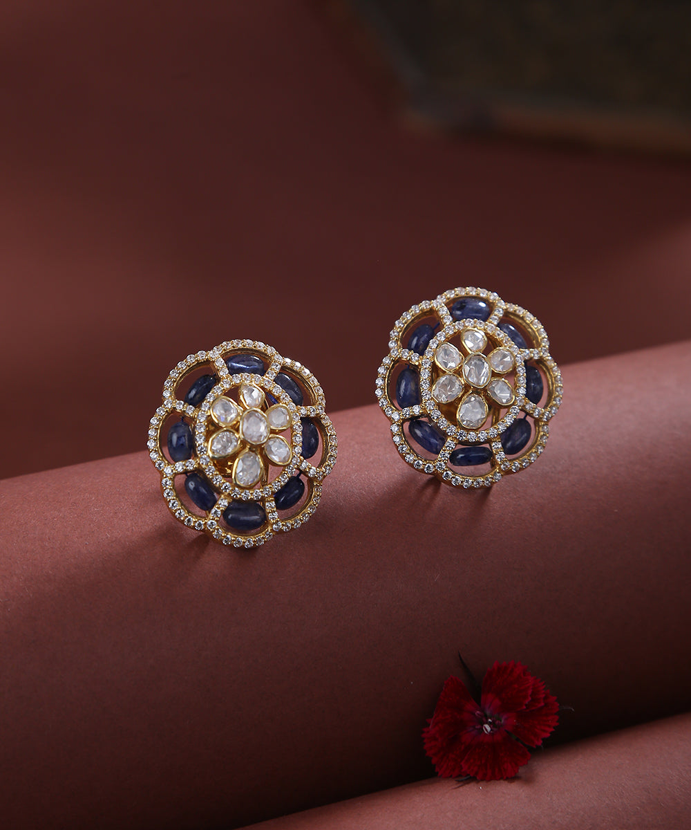Nargis_Pure_Silver_Handcrafted_Moissanite_Polki_Stud_Earring_WeaverStory_01