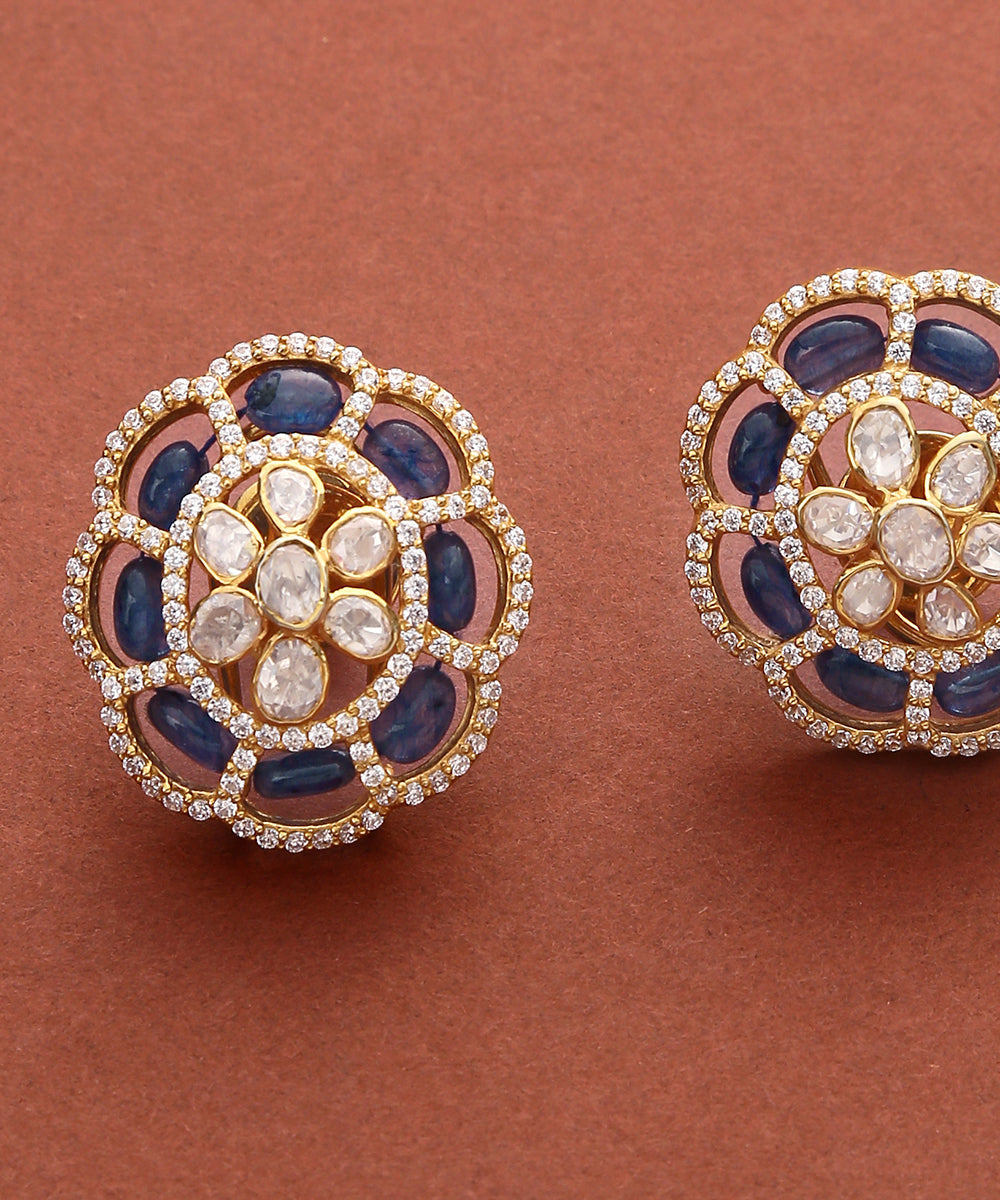 Nargis_Pure_Silver_Handcrafted_Moissanite_Polki_Stud_Earring_WeaverStory_03