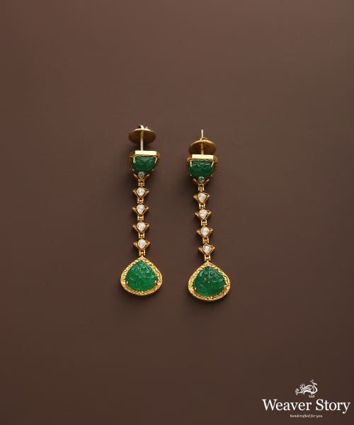Humaida_Pure_Silver_Earrings_Handcrafted_With_Moissanite_Polki_And_Emeralds_WeaverStory_02