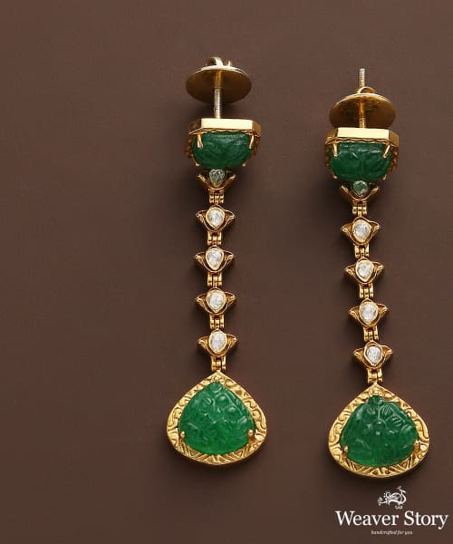 Humaida_Pure_Silver_Earrings_Handcrafted_With_Moissanite_Polki_And_Emeralds_WeaverStory_03
