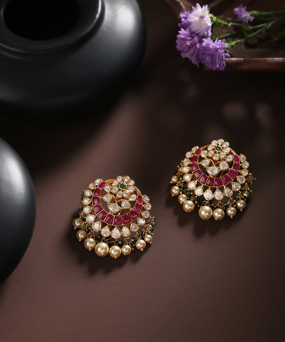 Naz_Ruby_And_Moissanite_Polki_Pure_Silver_Earrings_WeaverStory_01