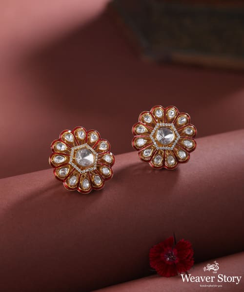 Taara_Handcrafted_Stud_Earring_with_Moissanite_Polki_and_Pure_Silver_WeaverStory_01