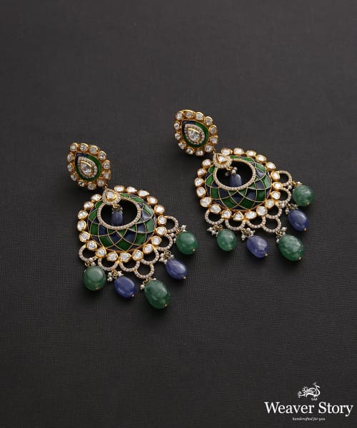 Morpankh_Earrings_With_Moissanite_Polki_Handcrafted_In_Pure_Silver_WeaverStory_02
