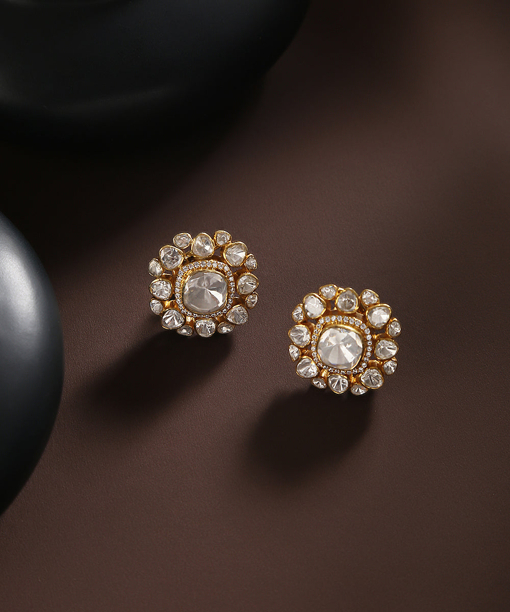 Ditya_Moissanite_Polki_Studs_Handcrafted_In_Pure_Silver_WeaverStory_01