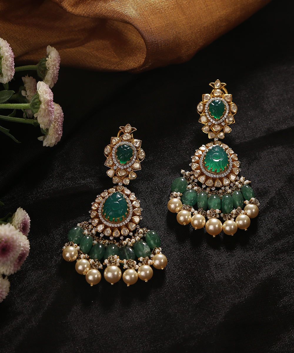 Kashmiri jhumka earrings on sale with emeralds & polki