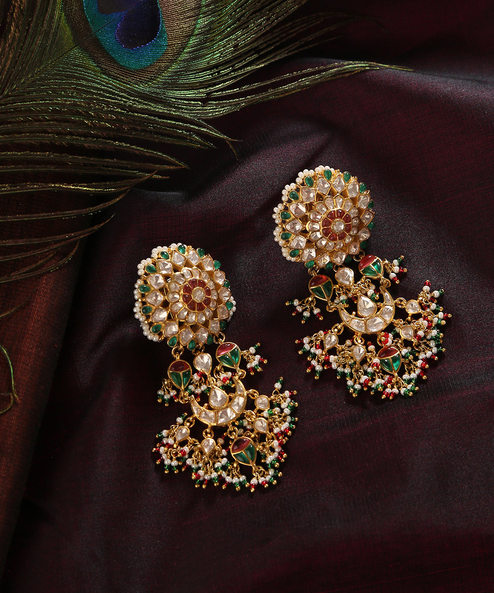 Aarizah_Earrings_With_Moissanite_Polki,_Pearls_And_Stones_Handcrafted_in_Pure_Silver_WeaverStory_01