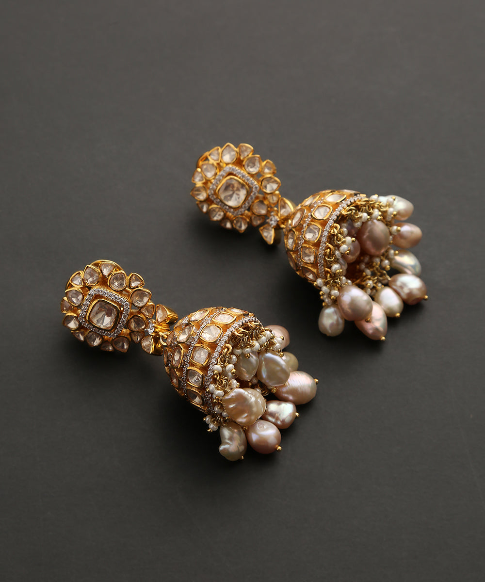 Inaya_Handcrafted_Pure_Silver_Earrings_With_Melons_And_Moissanite_Polki_WeaverStory_02