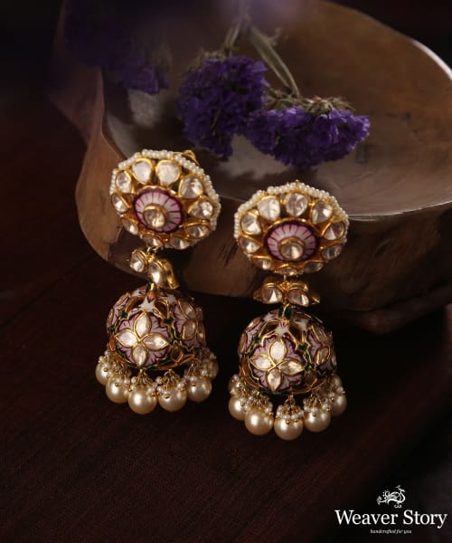 Arisha_Earrings_With_Moissanite_Polki,_Enamel_And_Pearls_Handcrafted_in_Pure_Silver_WeaverStory_01