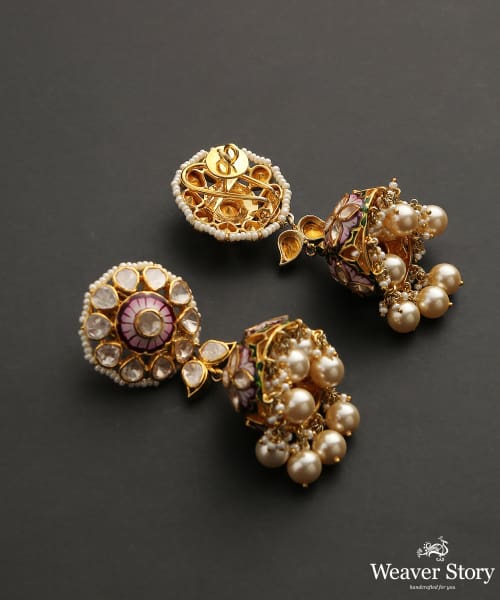 Arisha_Earrings_With_Moissanite_Polki,_Enamel_And_Pearls_Handcrafted_in_Pure_Silver_WeaverStory_03