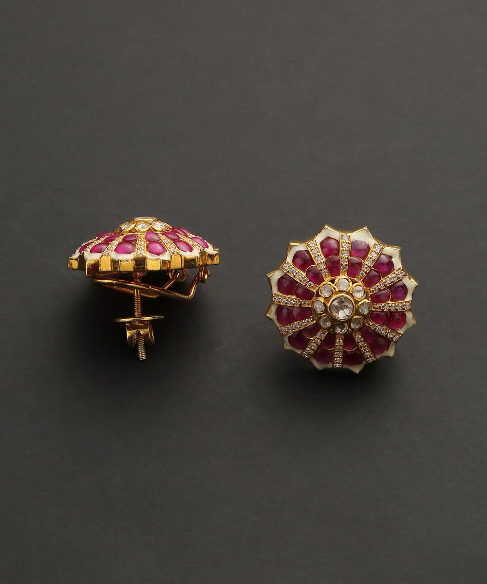 Rida_Stud_Earrings_With_Moissanite_Polki_And_Pink_Stones_Handcrafted_in_Pure_Silver_WeaverStory_03